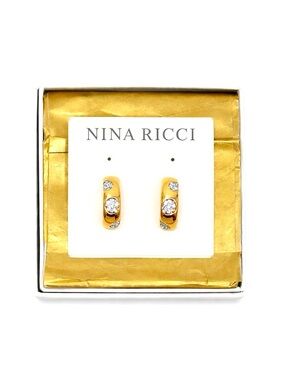Nina Ricci Gold Tone CZ Huggie Hoop Earrings NWT